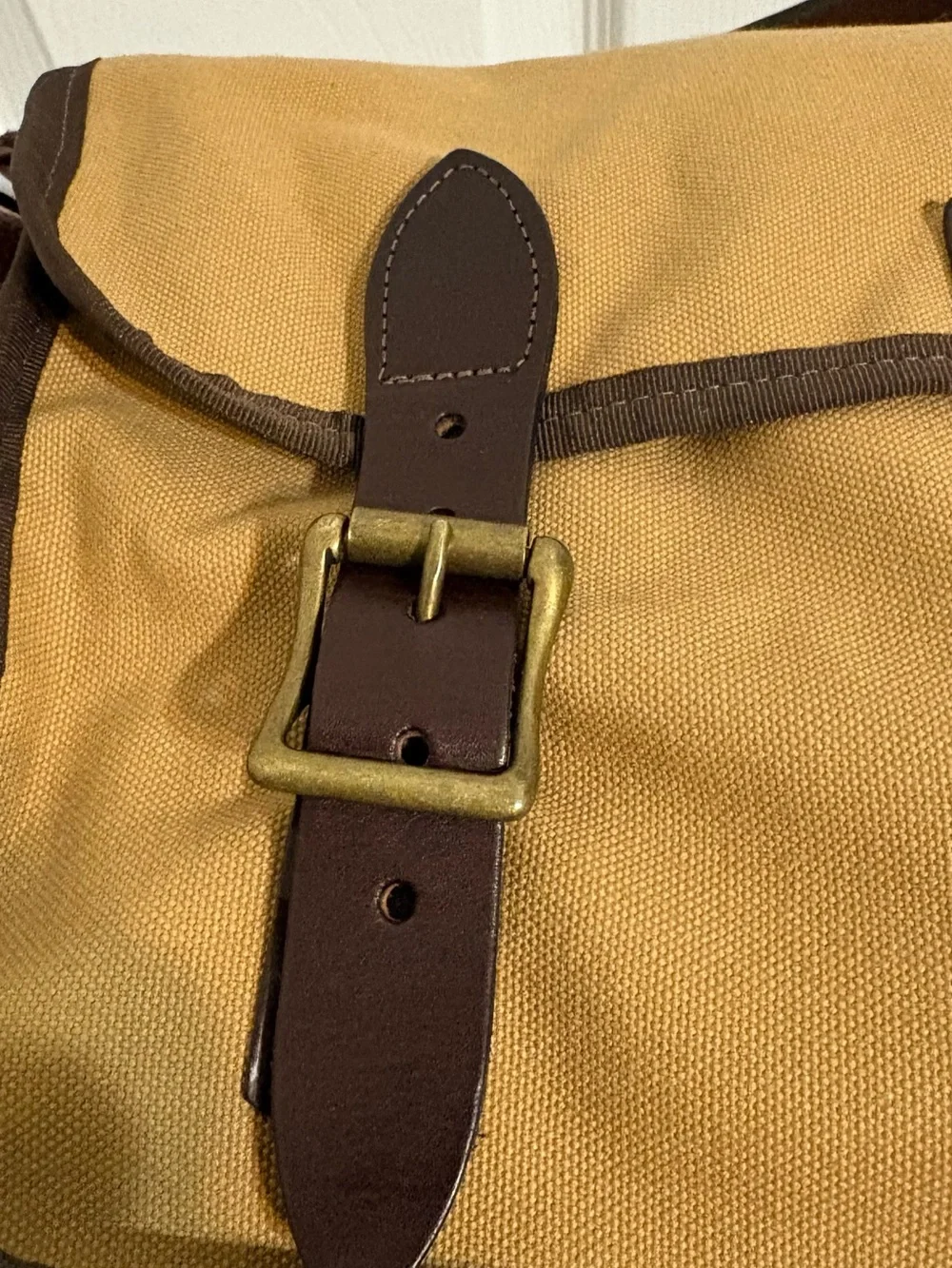WOOLRICH Unisex Tan Canvas Messenger Bag with Brown Trim, Made in USA